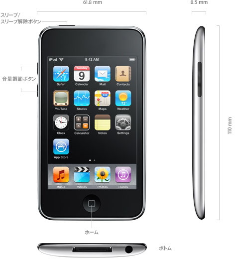 ipod touch 1g. iPod touch 1G→2G：厚みが0.5mm