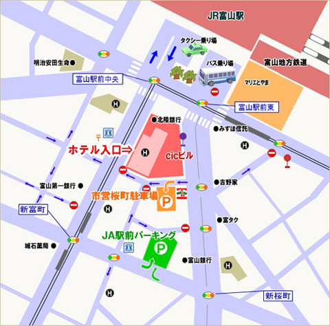 富山エクセルホテル東急　交通案内【地図・駐車場】