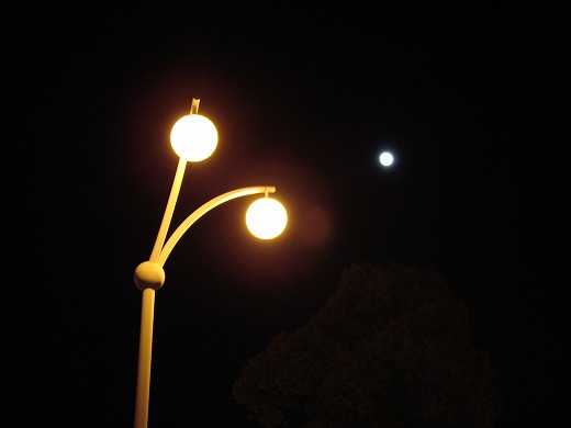 街路灯と月